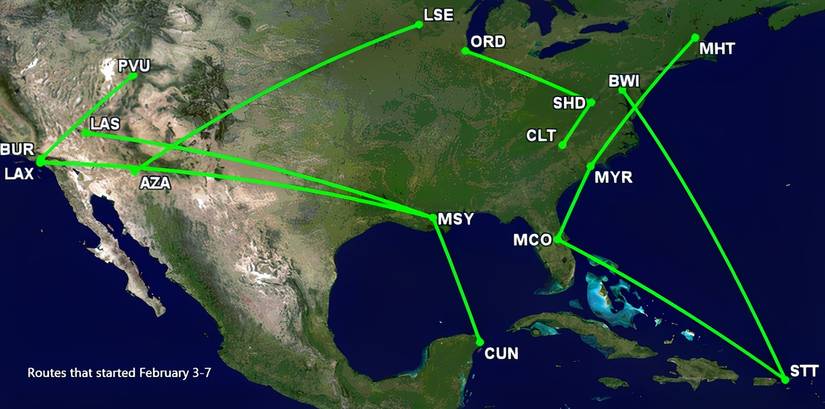 US routes that started Feb 3-7