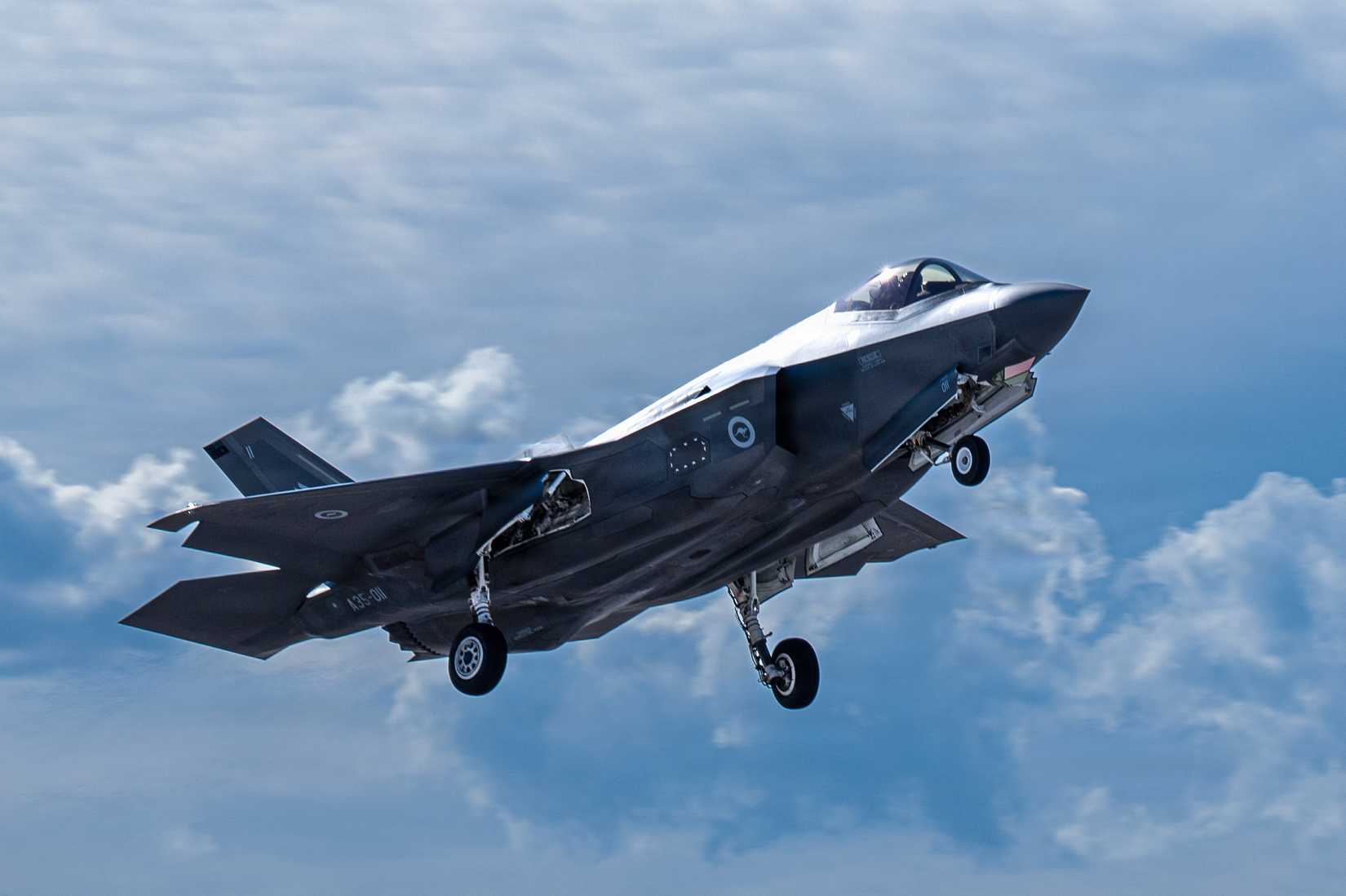 A Royal Australian Air Force F-35A Lightning II takes off for a mission during Red Flag-Nellis 26-1