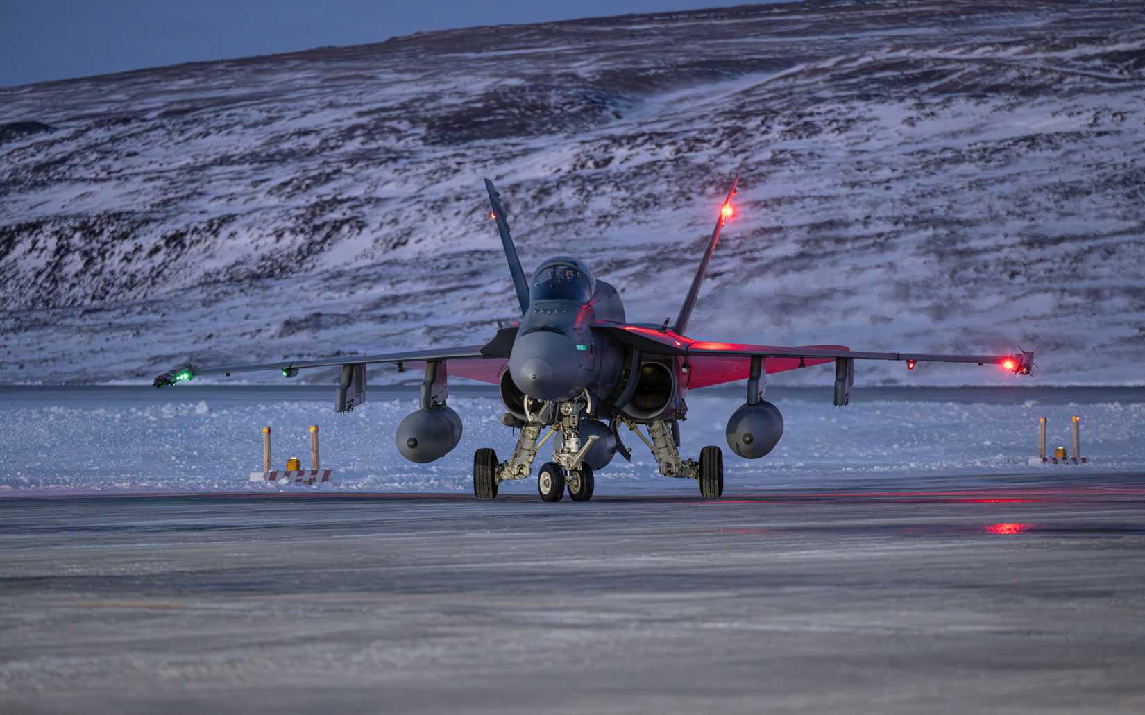 A Royal Canadian Air Force (RCAF) CF-188 Hornet prepares for takeoff.