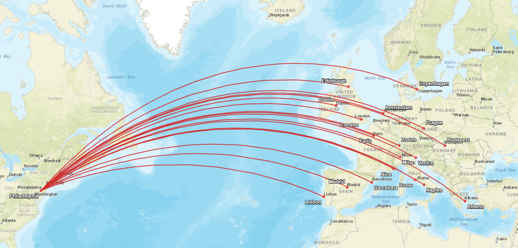 AA PHL Europe Routes