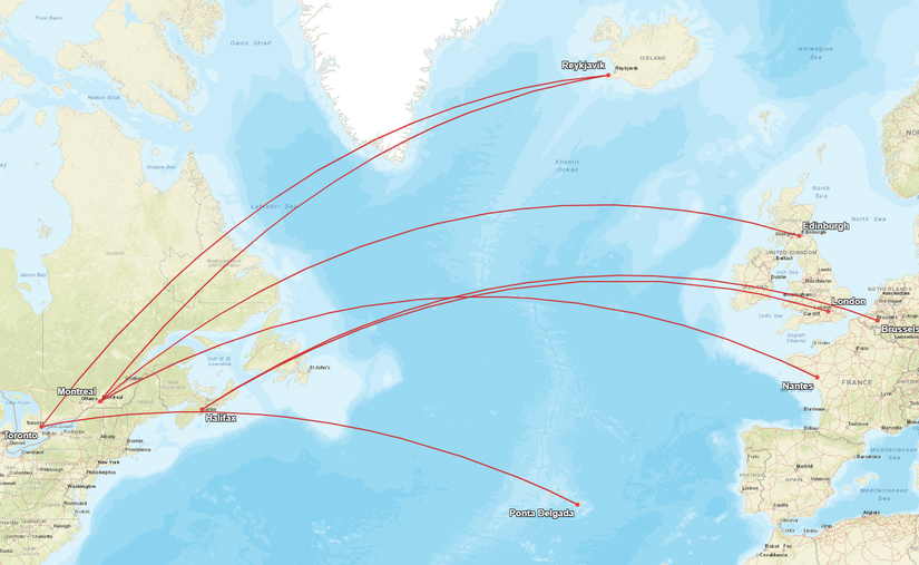 Air Canada European 737 Routes Map