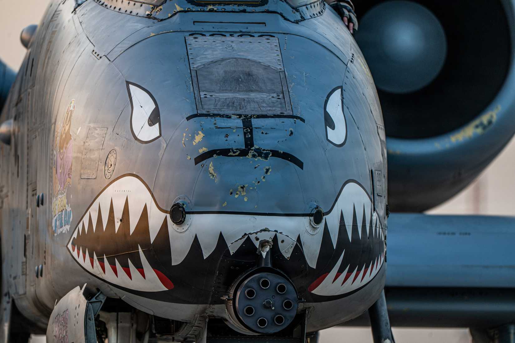 Air Force A-10C Thunderbolt II aircraft assigned to the 75th Expeditionary Fighter Squadron parks on the ramp