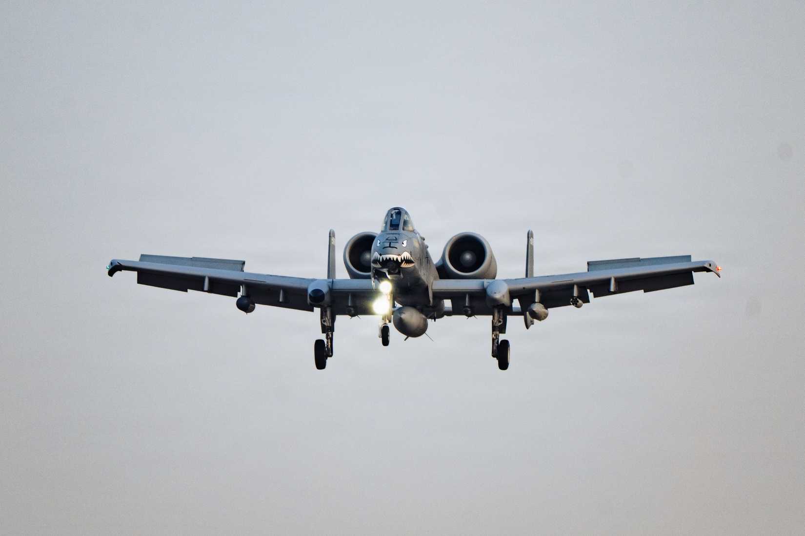 Air Force A-10C Thunderbolt II aircraft assigned to the 75th Expeditionary Fighter Squadron prepares to land.