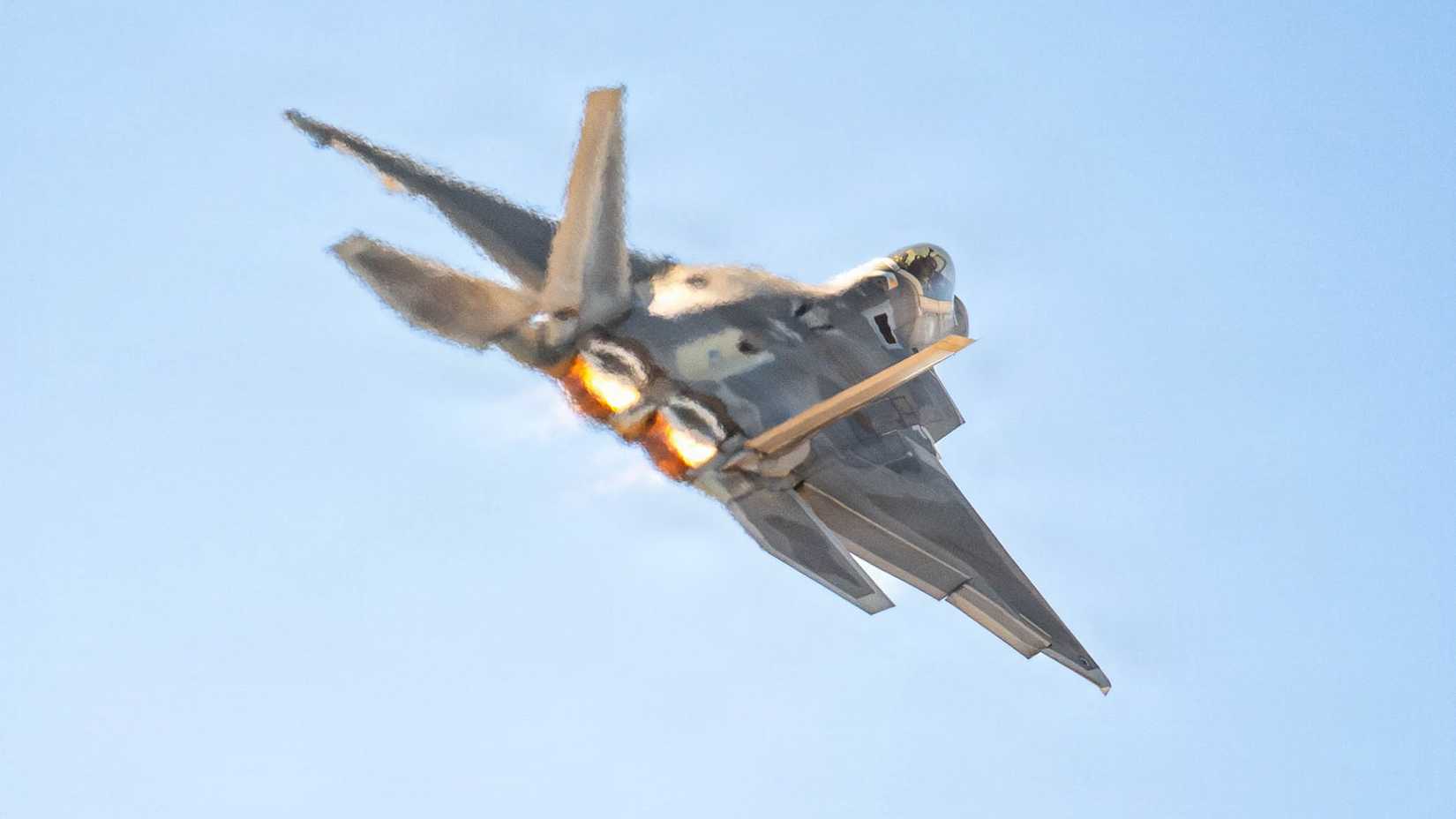 Air Force Capt. Nick “Laz” Le Tourneau, pilot and commander of the F-22 Demonstration Team, performs practice for the 2026 Heritage Flight Training and Certification Course.