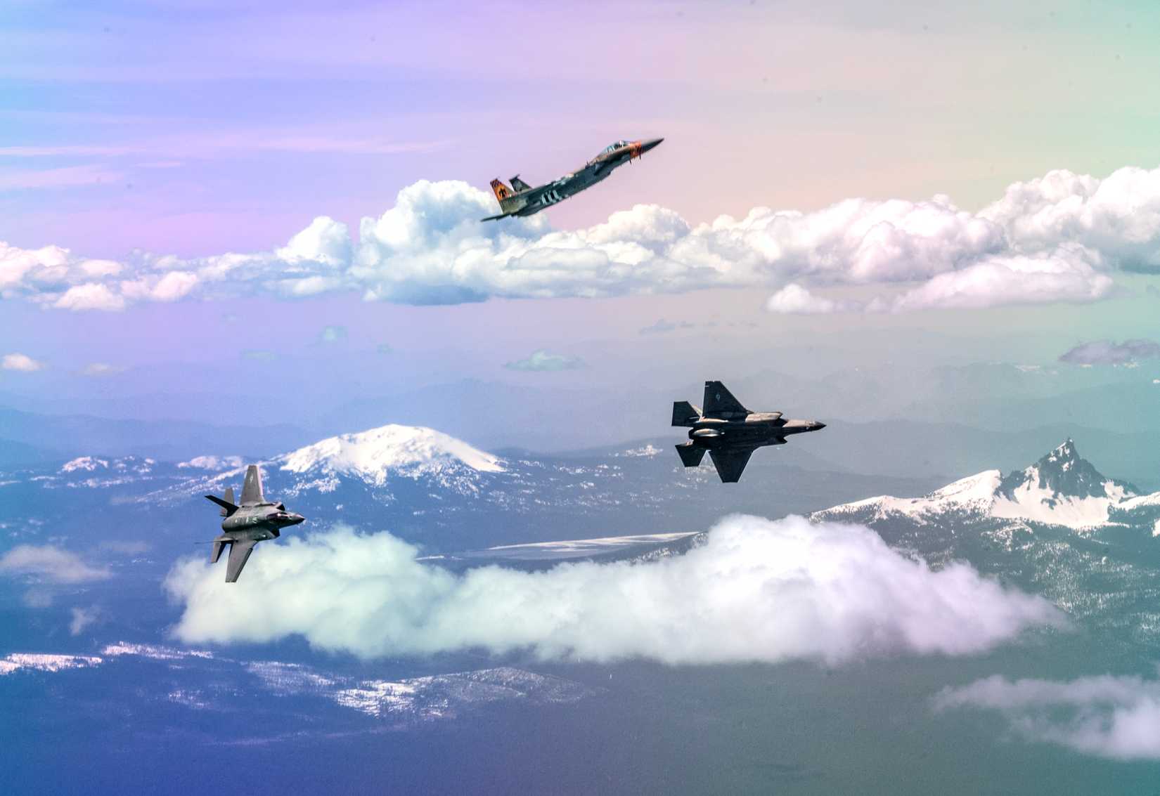 Air Force F-15C assigned to the 173rd Fighter Wing and two F-35A Lightning II's assigned to Luke Air Force Base.