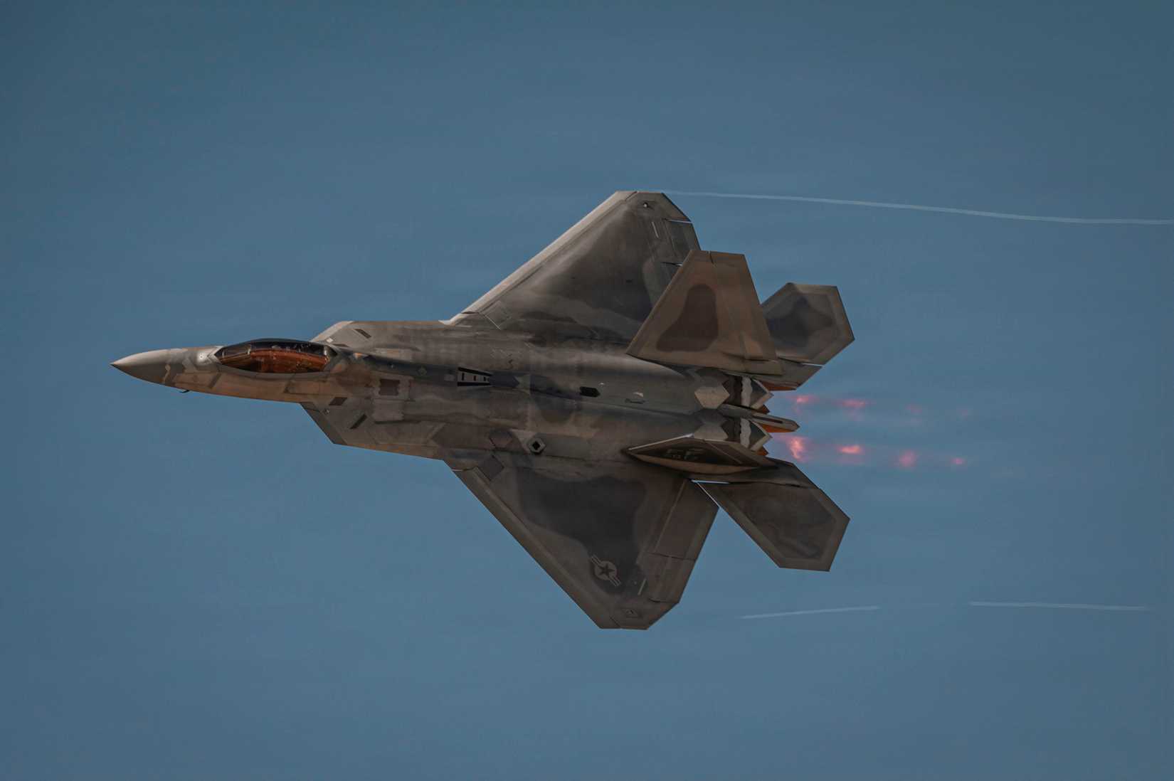Air Force F-22 Raptor aircraft flies during Heritage Flight Training Course at Davis-Monthan Air Force Base, Arizona, Feb. 28, 2026.