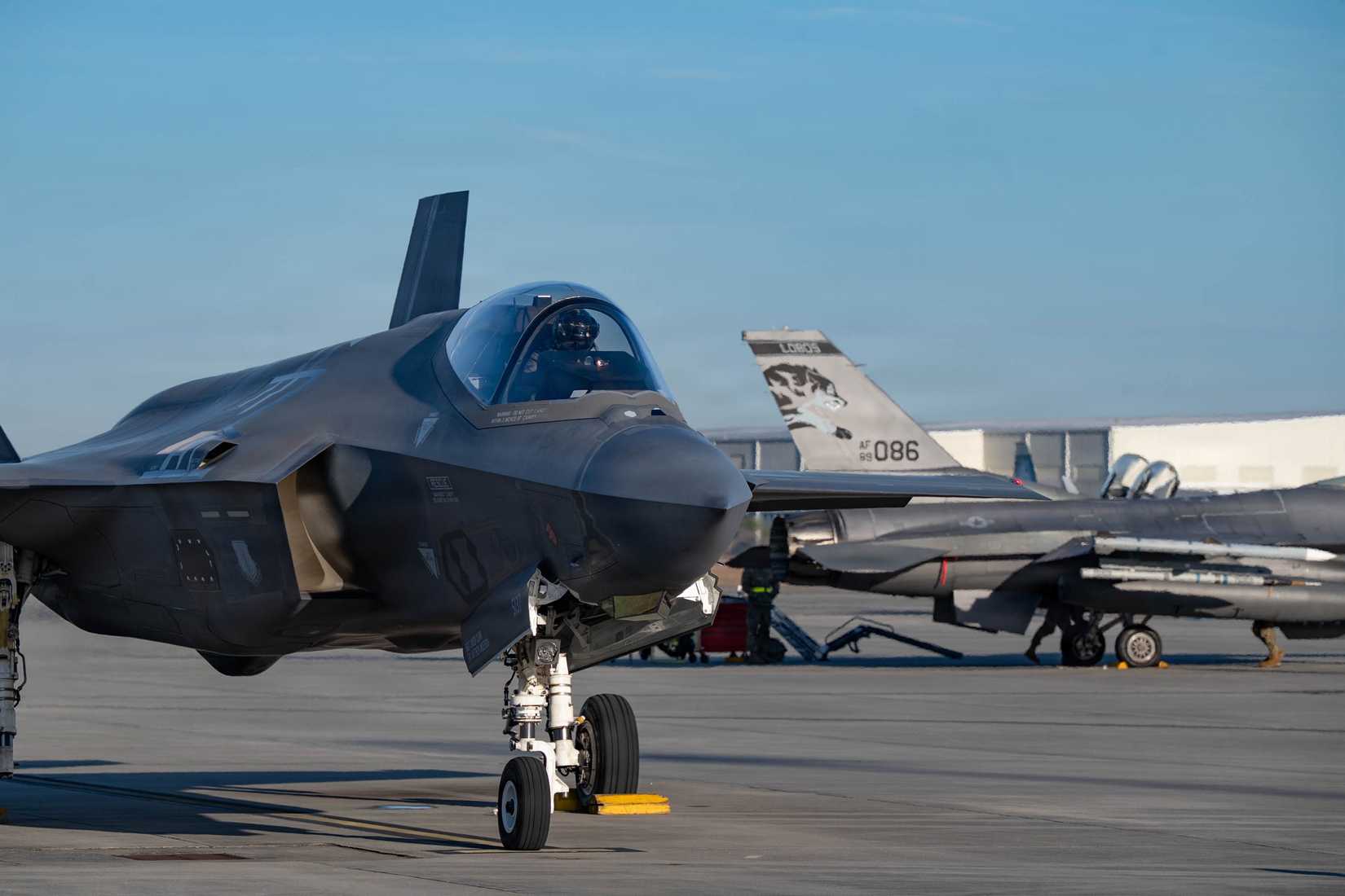 Air Force F-35 Lightning II’s assigned to the 33rd Fighter Wing, Eglin Air Force Base, Florida, sit on the flightline.
