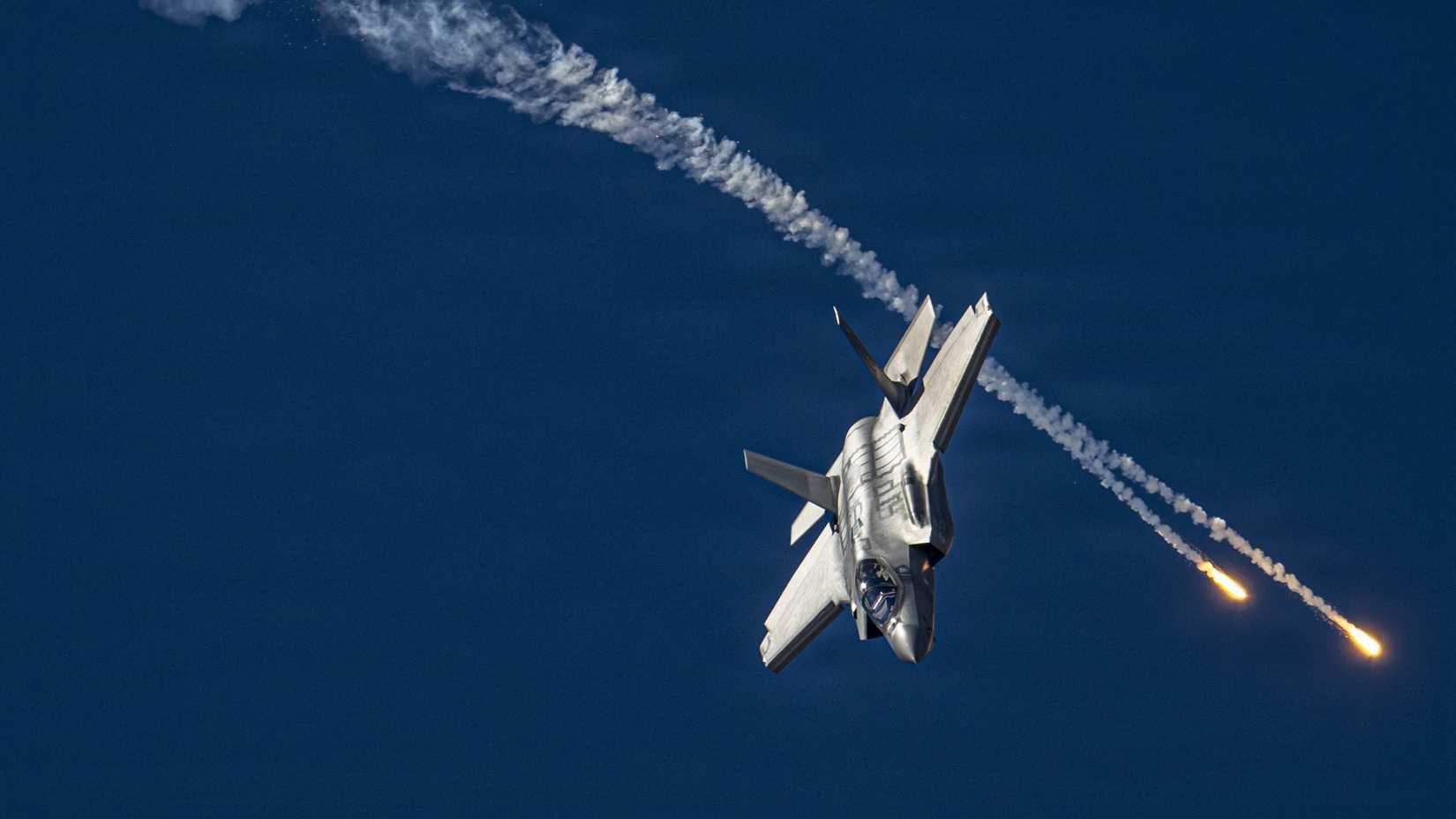 Air Force Maj. Sean “Rambo” Loughlin, pilot of the F-35A Demonstration Team, performs aerial maneuvers at the Luke Days Airshow at Luke Air Force Base, 2026.