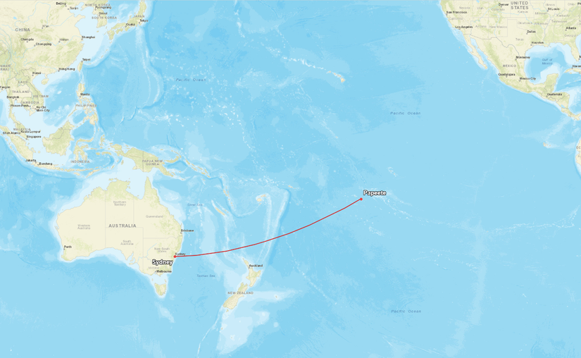 Air Tahiti Nui Papeete Sydney Route Map