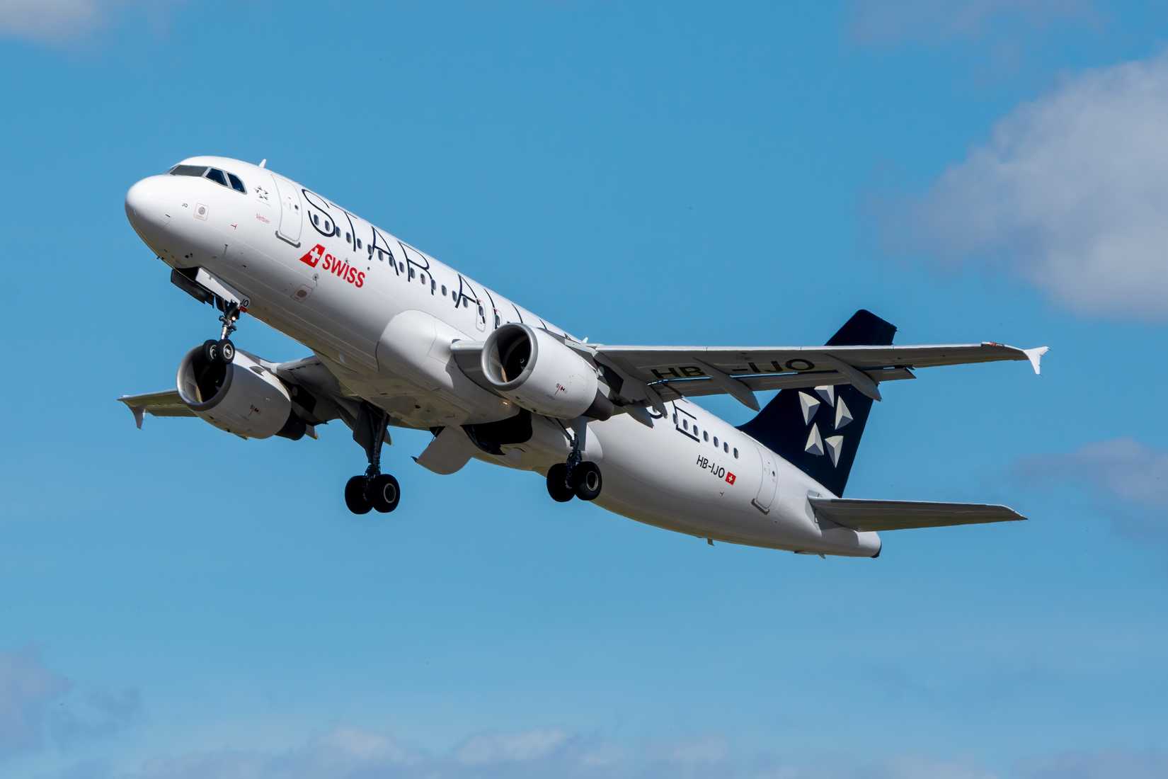 Airbus A320 airliner of Swiss International Air Lines taking off.