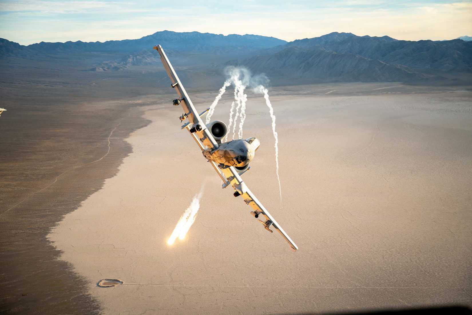 An A-10 Thunderbolt II assigned to the 66th Weapons Squadron, out of Nellis Air Force Base.