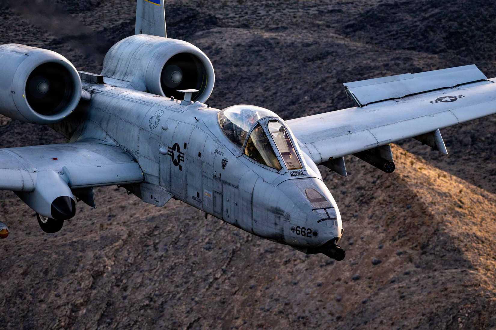 An A-10 Thunderbolt II flies over the Nevada Test and Training Range during routine training mission, Feb. 26, 2026.