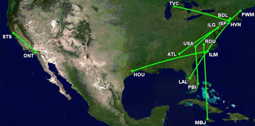 Avelo's worst-performing 10 routes by SLF in 2025