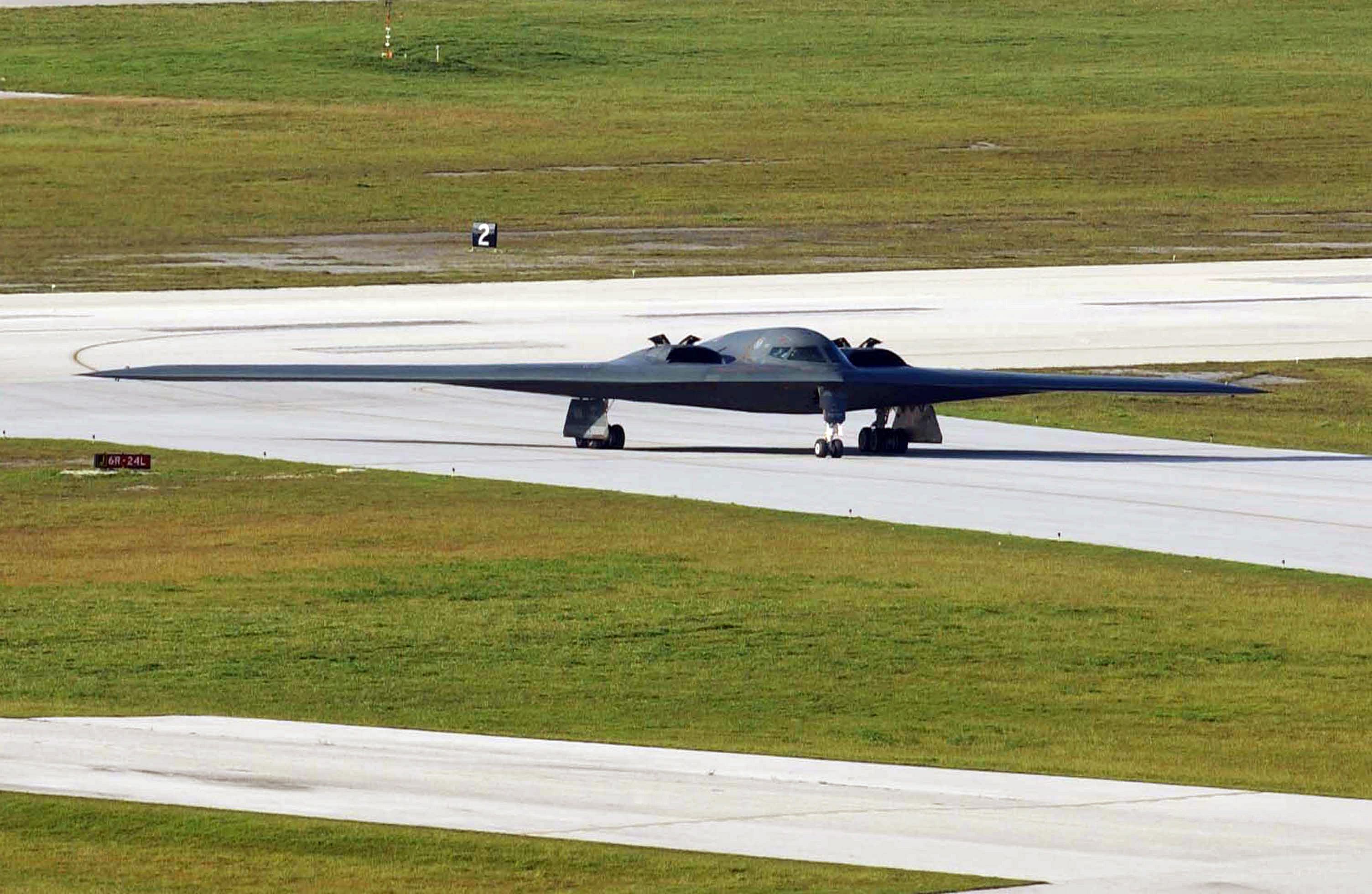 B-2 Spirit stealth bomber taxis onto the flightline at Anderson Air Force Base (AFB), Guam (GU), in support of exercise Coronet Bugle 49.