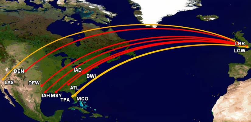 BA's 10 US routes with the lowest SLF