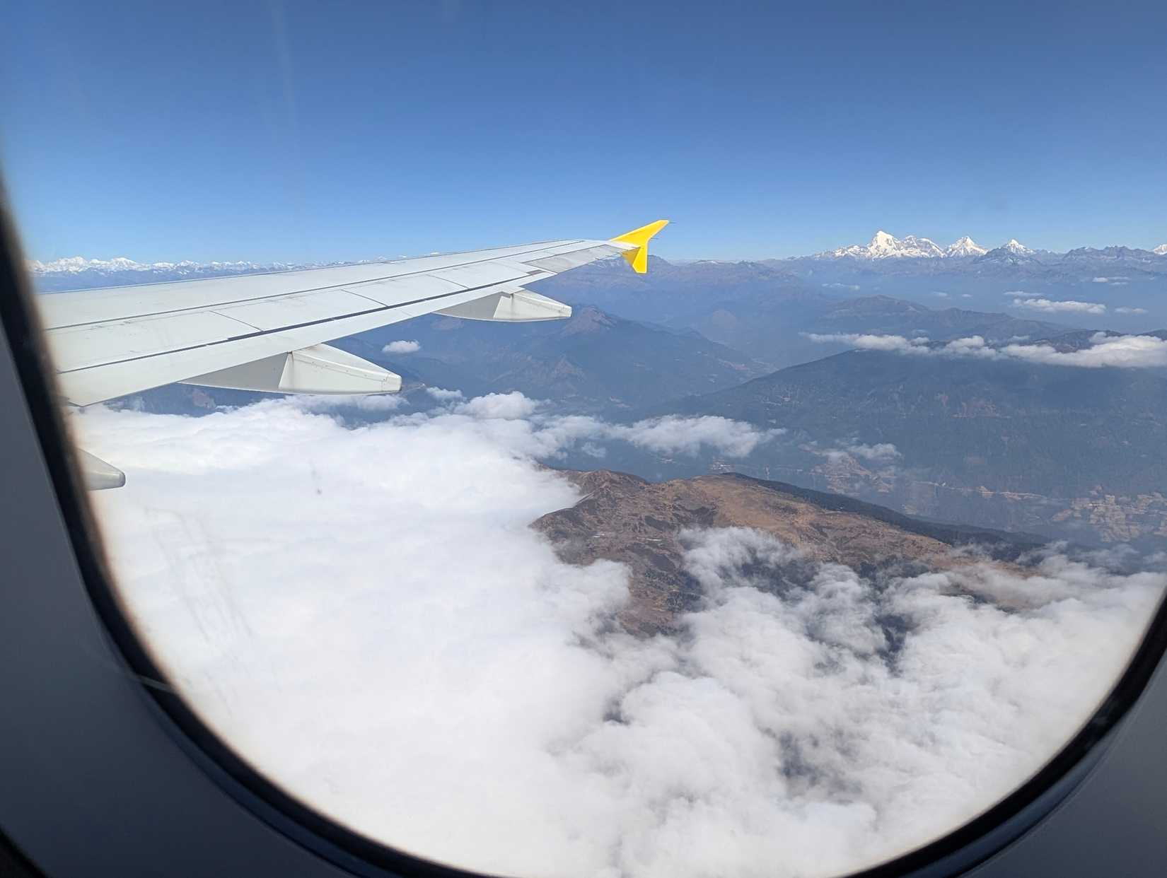 Bhutan Airlines flying over Himalayas