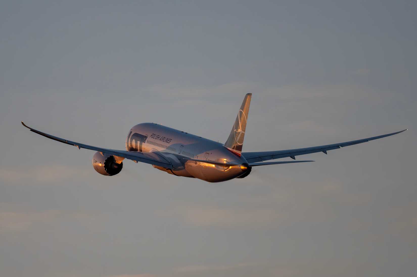 Boeing 787-8 Dreamliner of Polish LOT, departing Warsaw, Poland