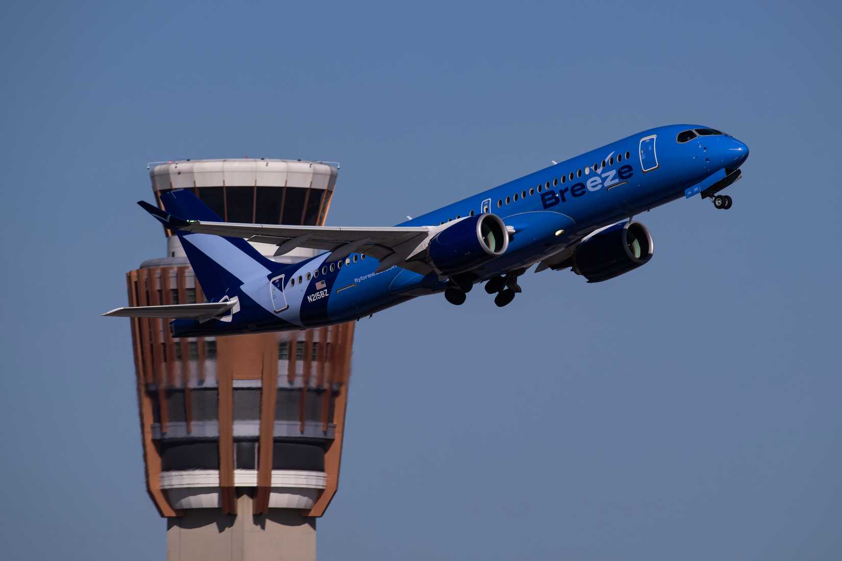 Breeze Airways Airbus A220-300 control tower