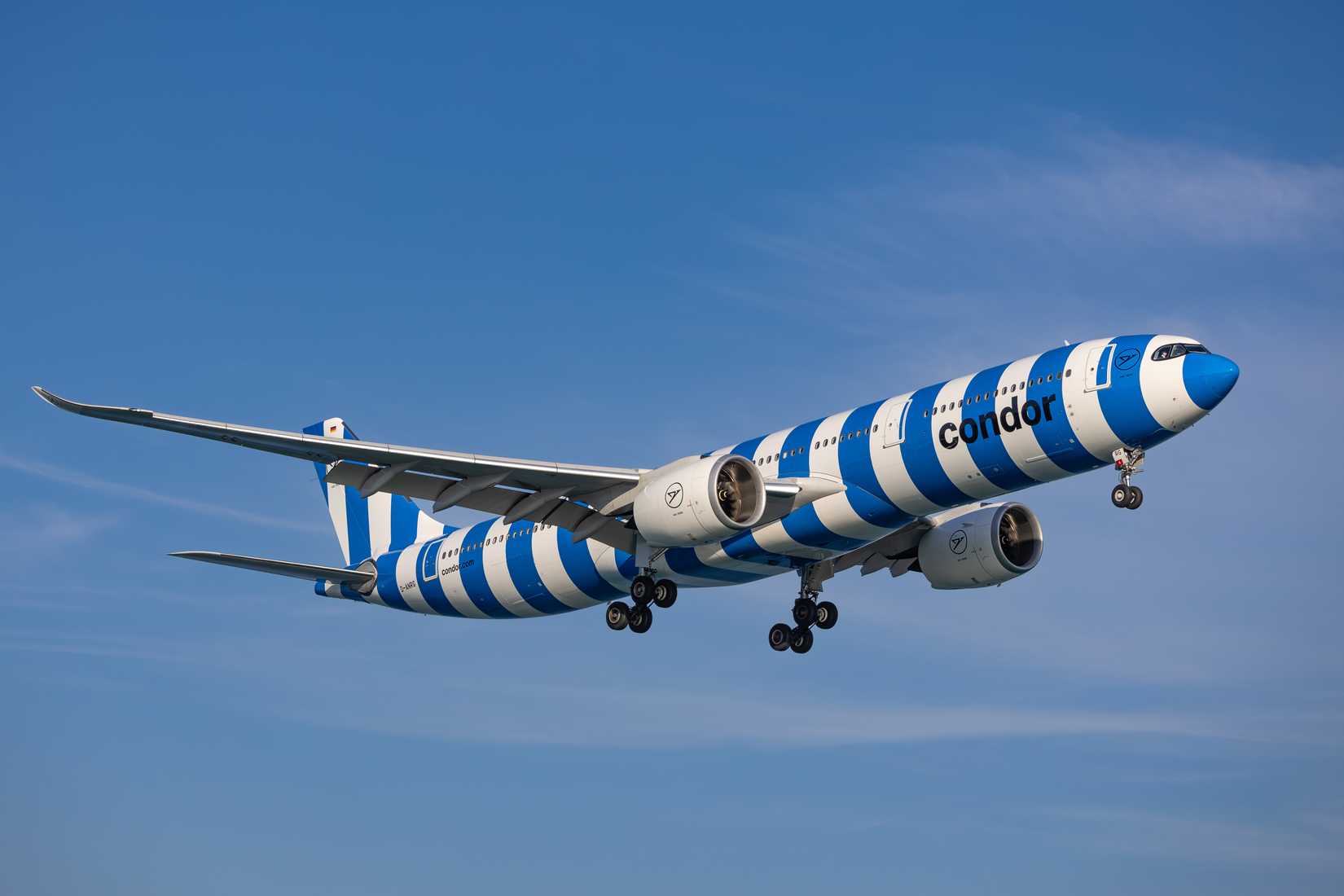 Condor Airbus A330-941 on final approach for landing at Phuket International Airport.