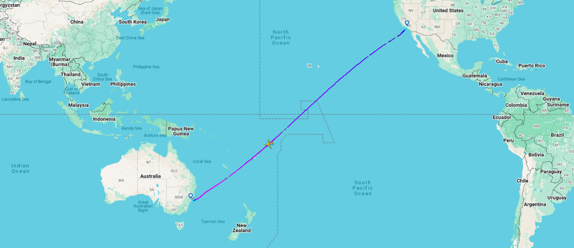 Delta LAX Sydney Flight Map