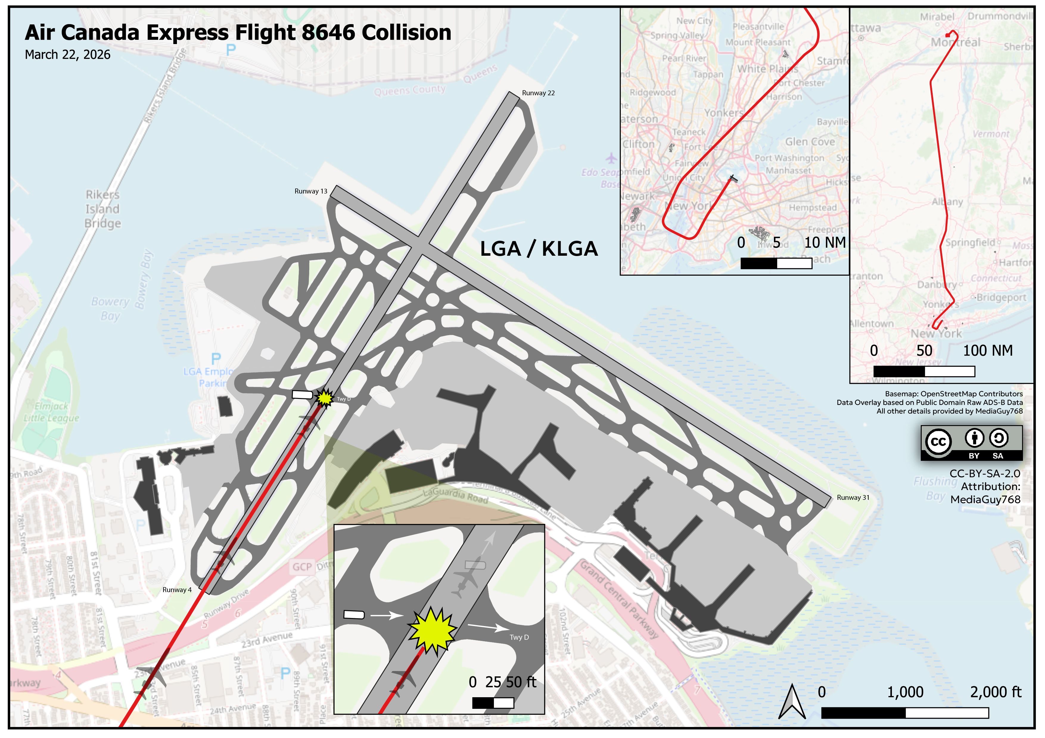 Diagram of the flight path of AC8646 over LaGuardia.