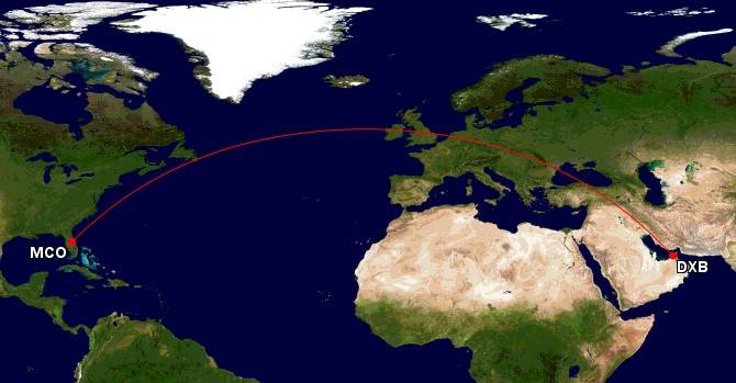 dxb-mco route map