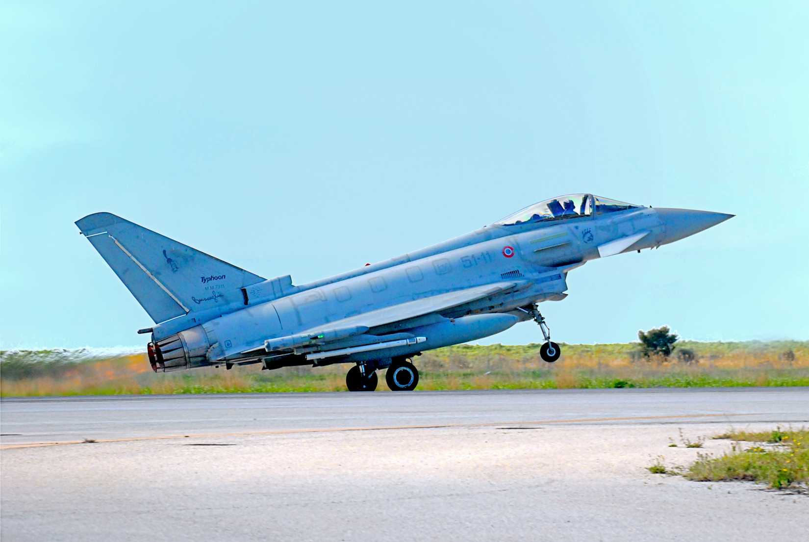 Typhoon of 51°Wing, Italian Air Force, taking off at Typhoon Flag 2026 Exercise, Trapani Birgi Airport
