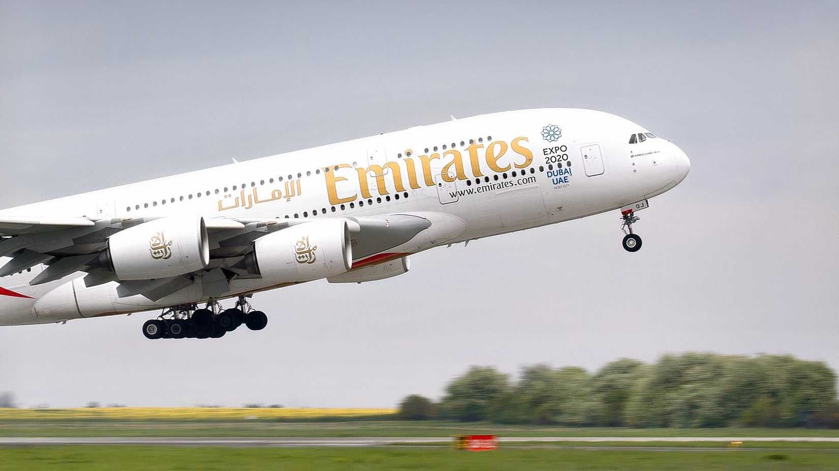 Emirates Airbus A380 rotating