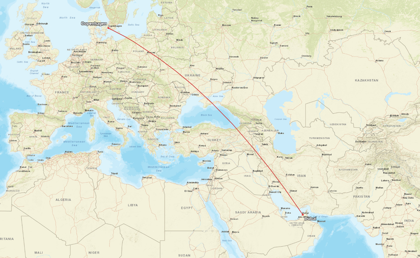 Emirates Dubai Copenhagen Flight Map