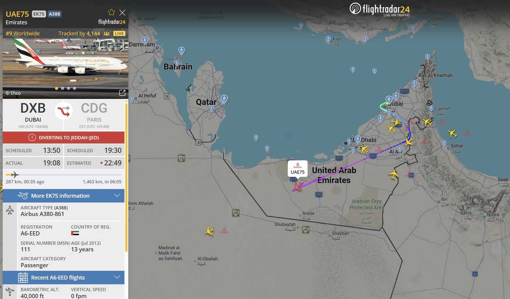 flightradar24 map dubai airport diversions