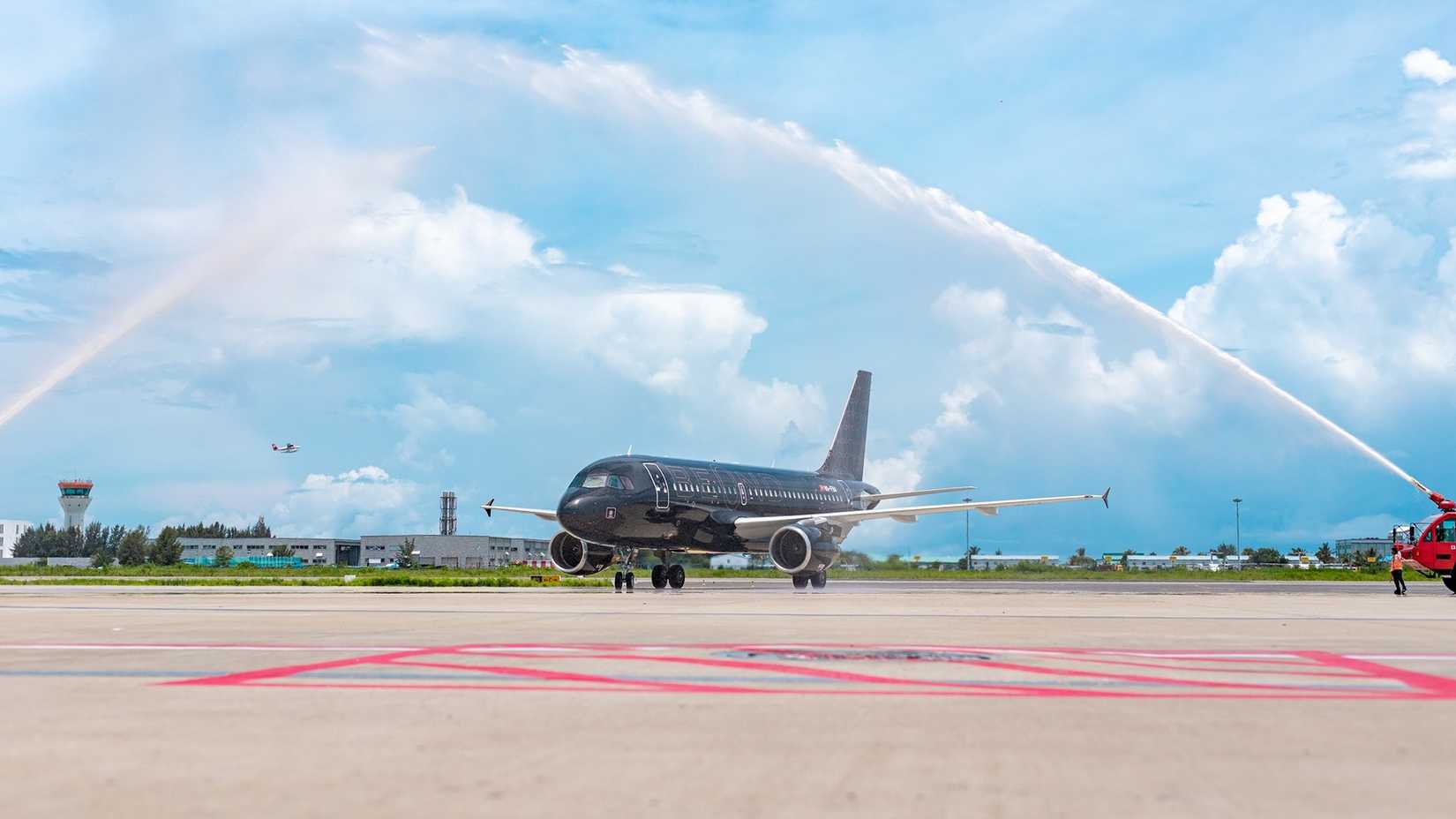 Fly beOnd Airbus aircraft on arrival at airport