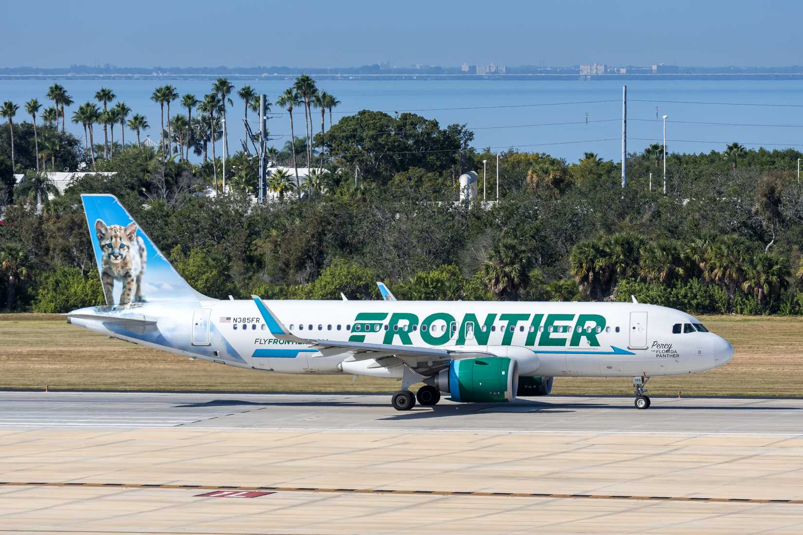 Frontier Airlines Airbus A320neo airplane at Tampa airport.