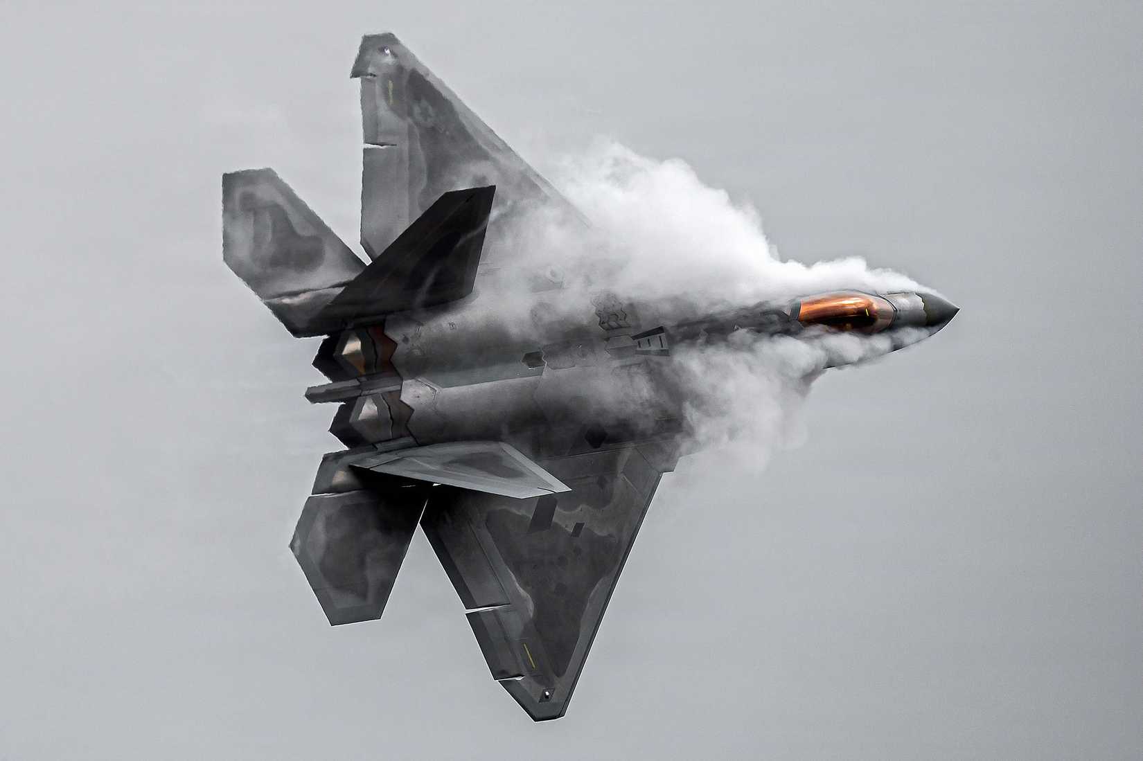 ir Force Capt. Samuel “RaZZ” Larson, F-22 Raptor Aerial Demonstration Team pilot and commander, performs at the United States Air Force Academy.