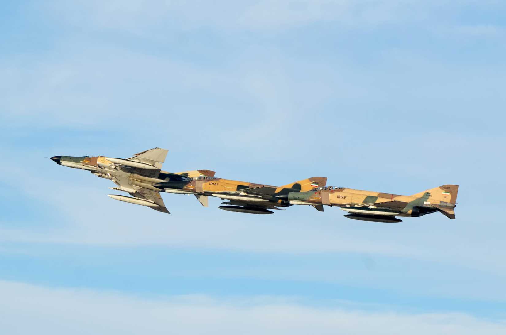 Iranian AirForce F-4E Phantom Flying formation during Kish Air Show.