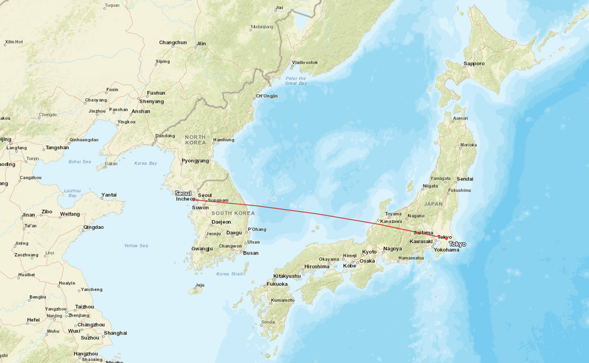 Korean Air Seoul Tokyo Flight Map