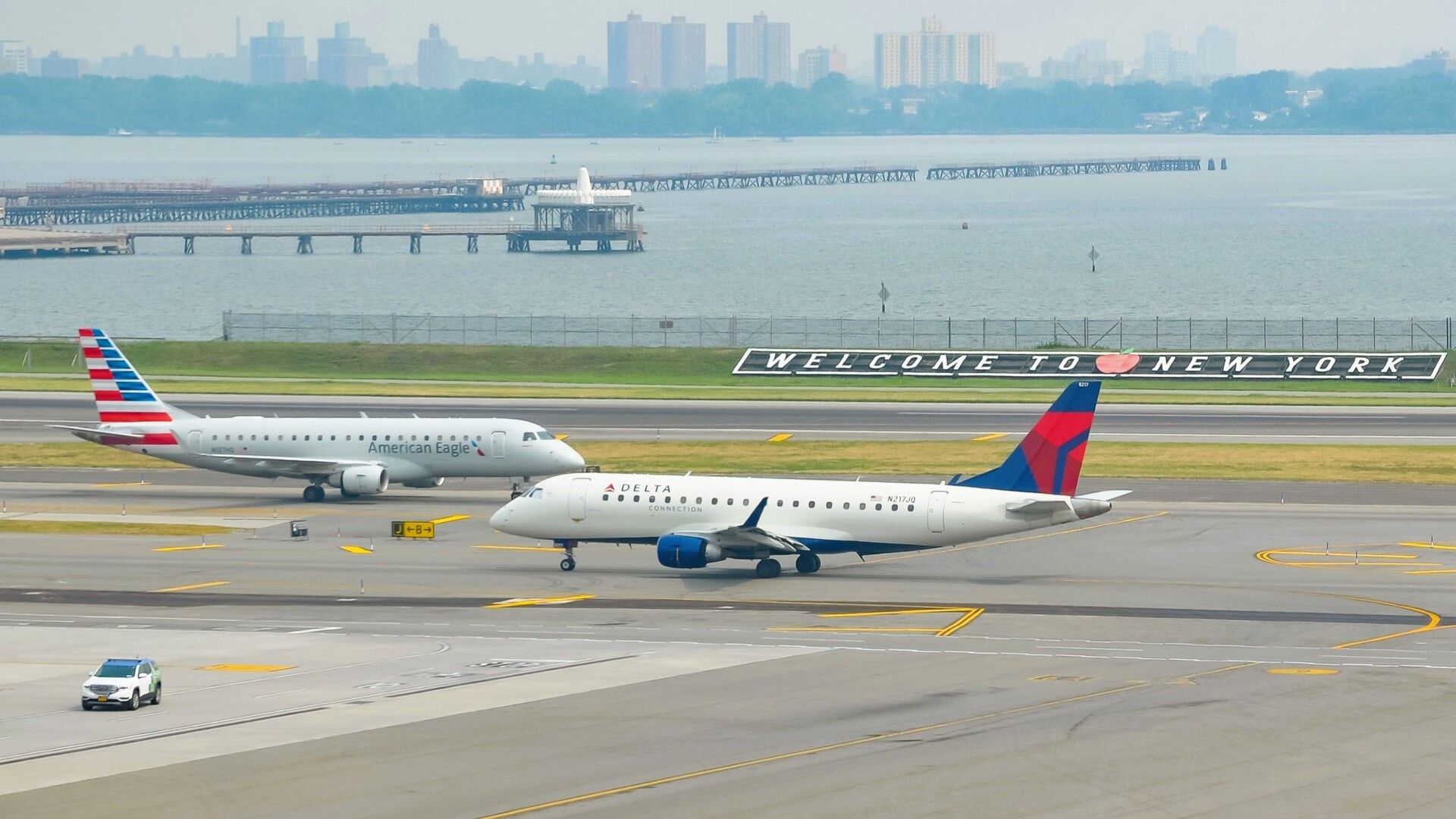 LaGuardia Airport with American and Delta aircraft