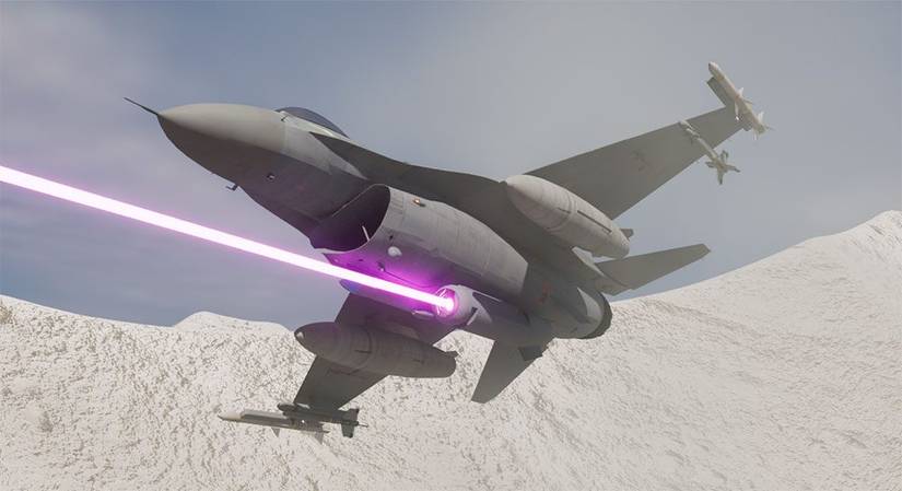 Lockheed Martin render of F-16 equipped with external DEW, laser pod.
