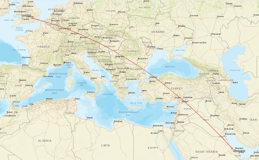 London Dammam Air Route