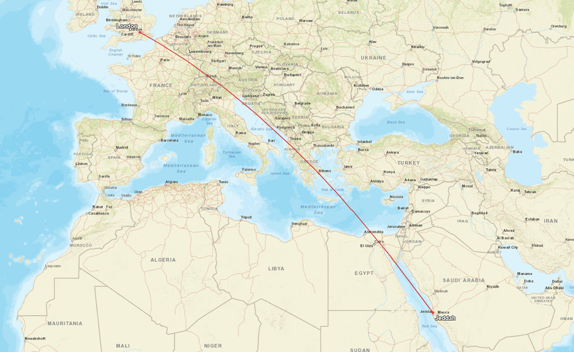 London Jeddah Air Route