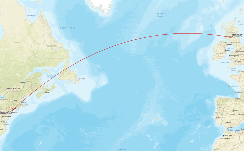 New York Glasgow Flight Map