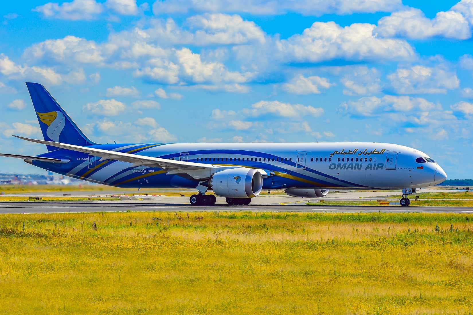 OMAN Air Boeing 787-9 in airport on July 21,2017 in Frankfurt,Germany.