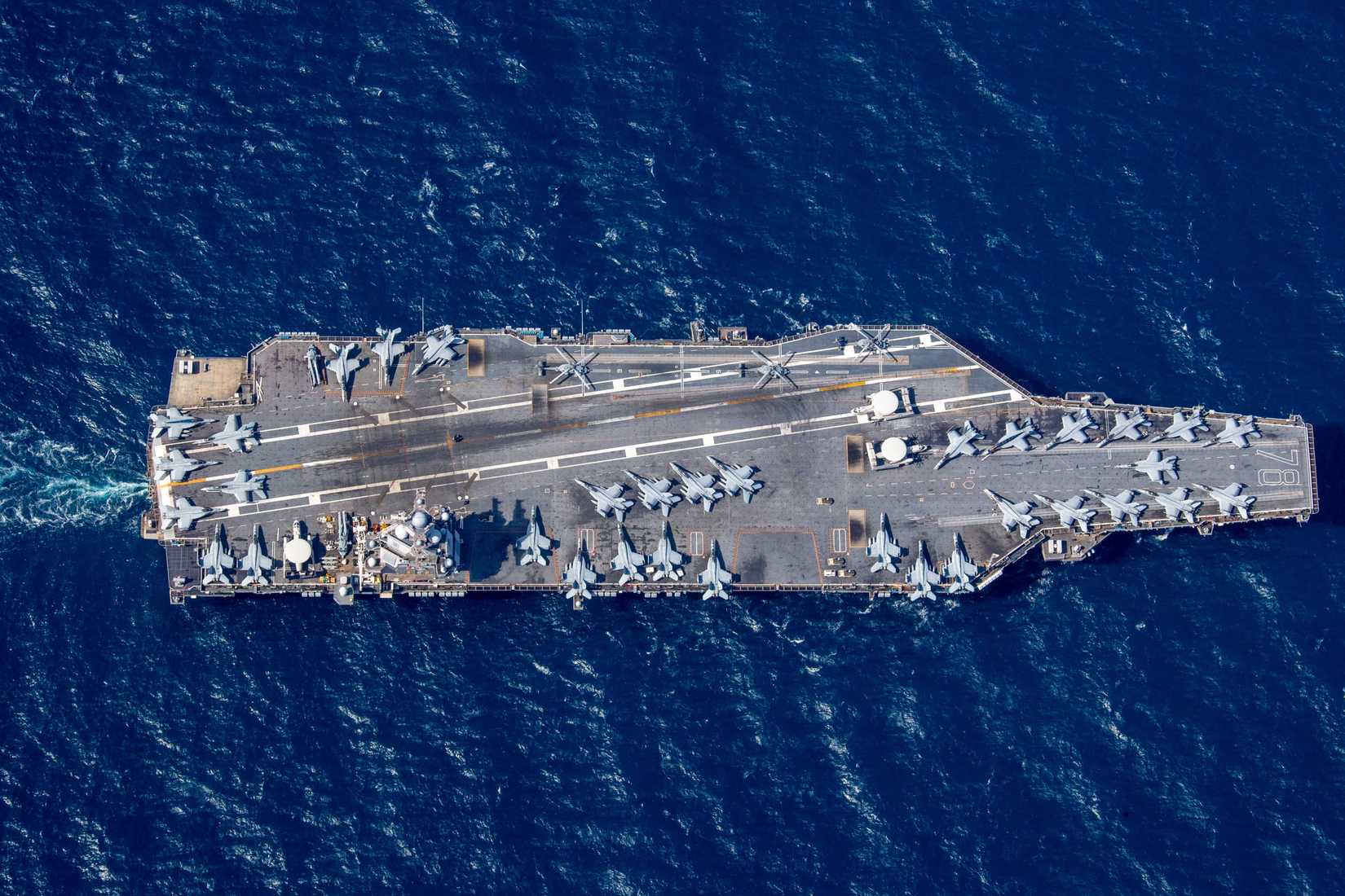 The first-in-class aircraft carrier USS Gerald R. Ford (CVN 78) transits the Atlantic Ocean, March 19, 2023. Ford is underway in the Atlantic Ocean executing its Composite Training Unit Exercise (COMPTUEX), an intense, multi-week exercise designed to fully integrate a carrier strike group as a cohesive, multi-mission fighting force and to test their ability to carry out sustained combat operations from the sea. As the first-in-class ship of Ford-class aircraft carriers, CVN 78 represents a gener