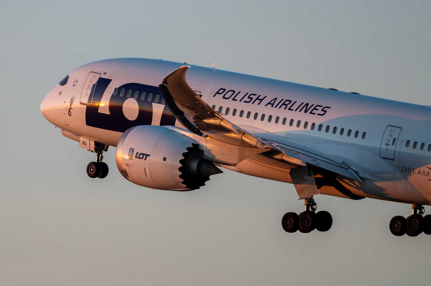 Polish Airlines LOT Boeing 787 takes off from Warsaw International Airport