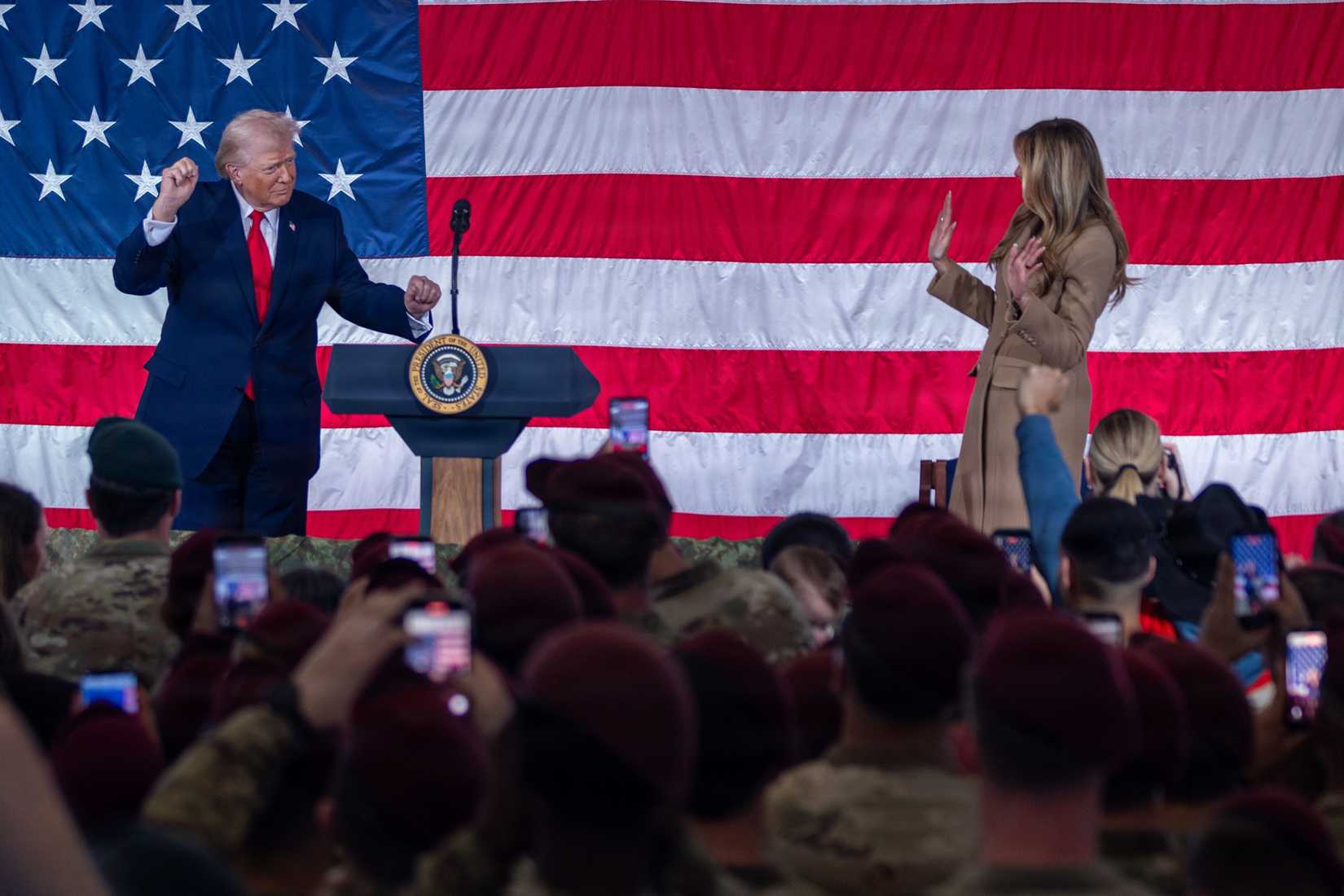President of the United States Donald J. Trump dance with First Lady, Melania Trump, at Fort Bragg, Feb. 13, 2026.