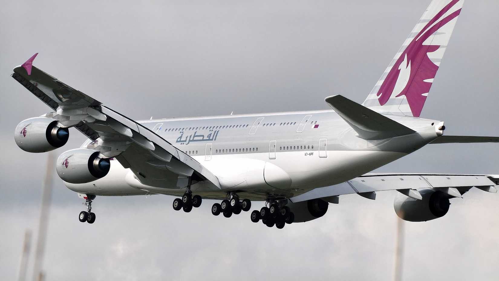 Qatar Airways Airbus A380 on short final