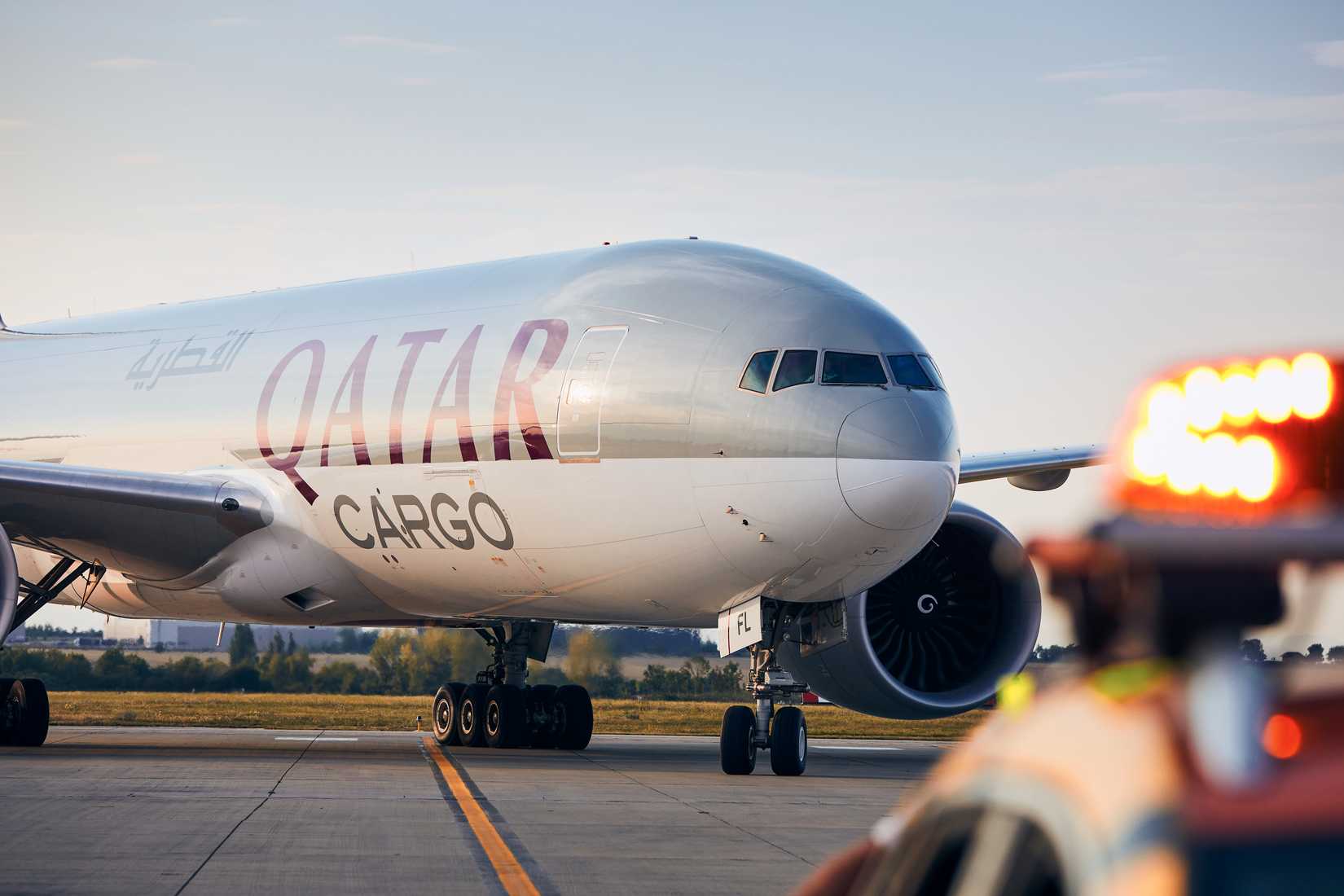 Qatar Airways Boeing 777F on the apron at Prague PRG