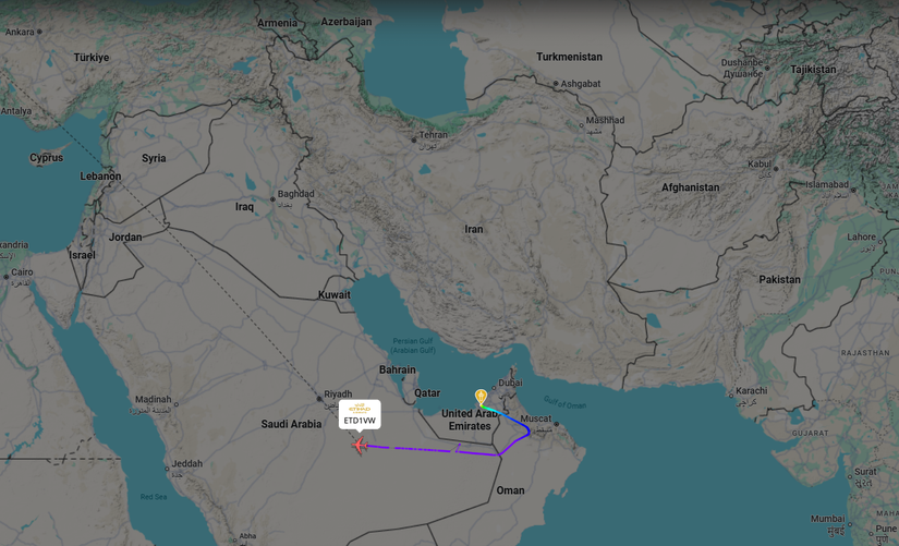 Etihad A380 Abu Dhabi London Flight Path