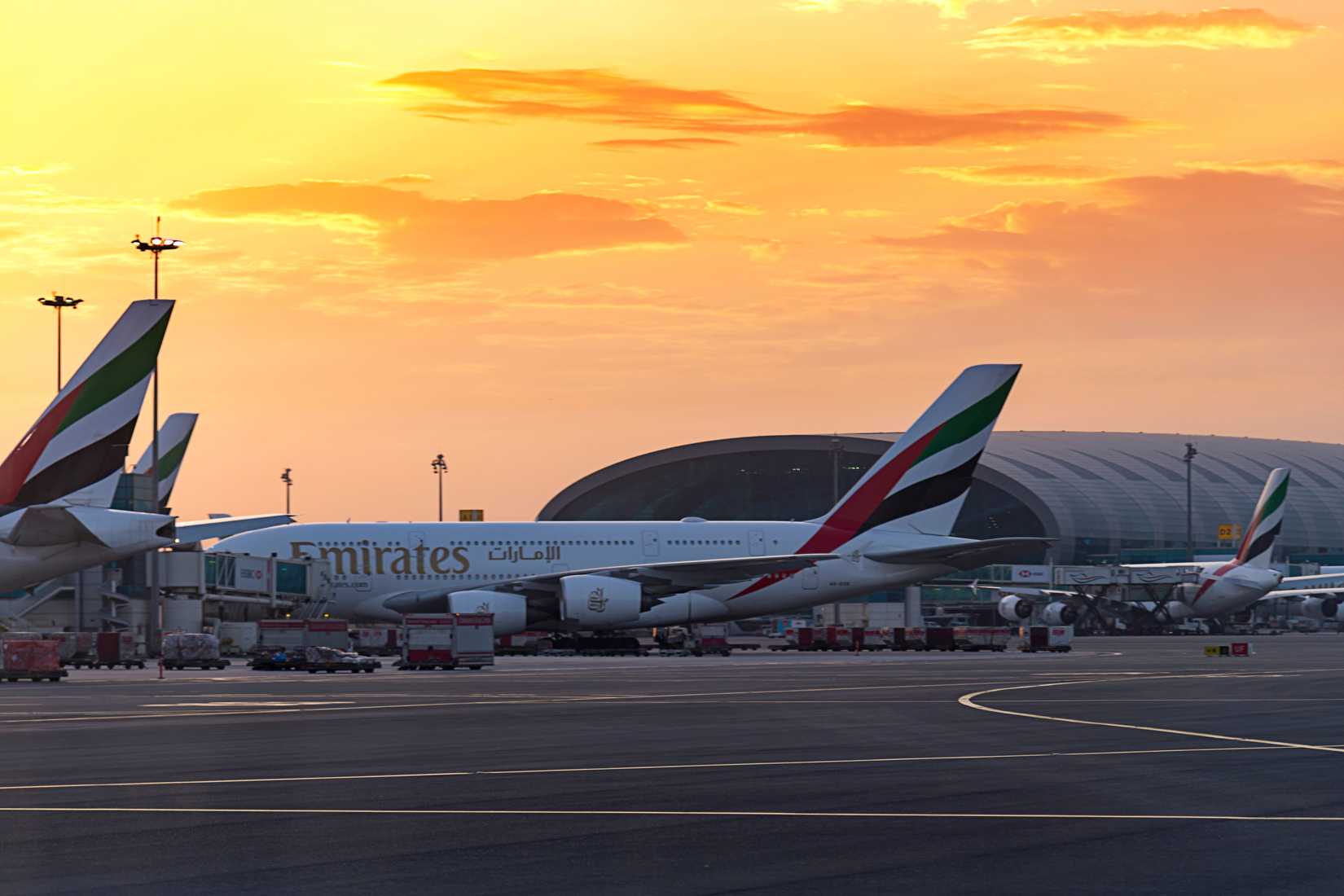 Emirates A380 Parked In Dubai In Low Light