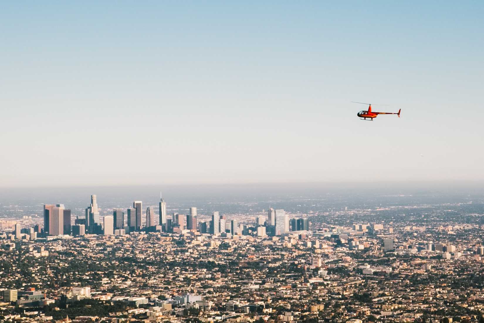 Red Helicopter Flying Over LA