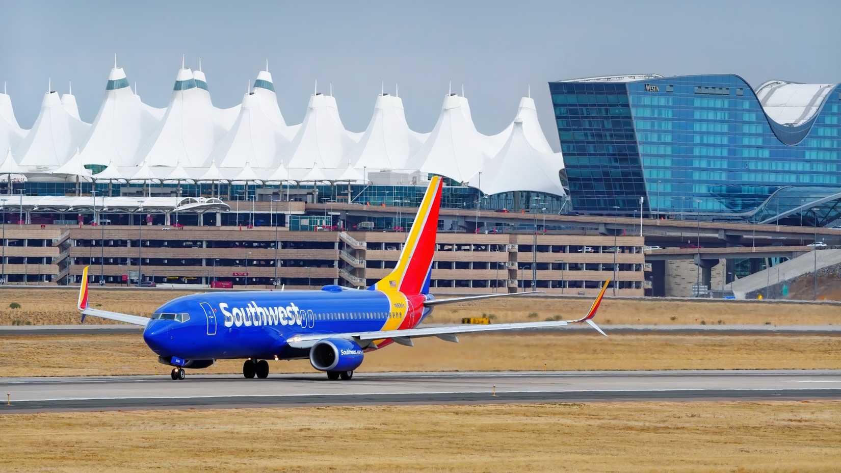 Boeing 737 operated by Southwest taxis on October 17, 2020 at Denver International Airport, Colorado. Southwest Airlines was founded in 1966.